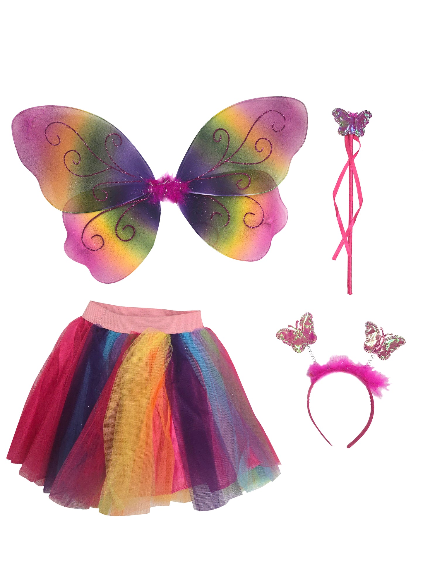 Rainbow Girls Fairy Butterfly Tutu Wand Costume