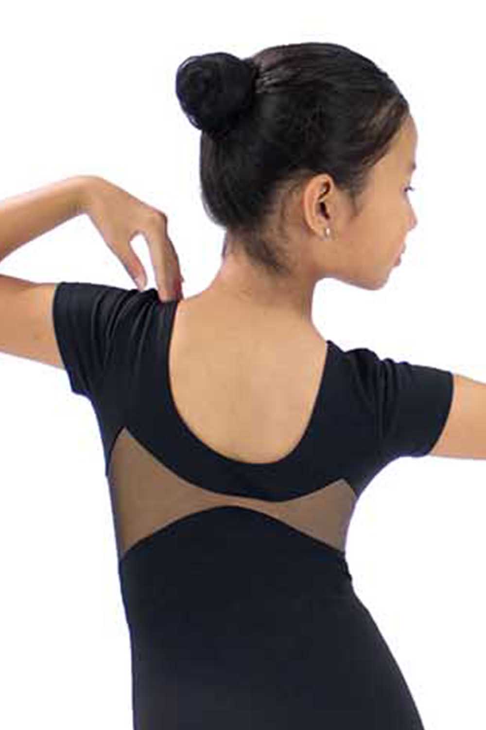BMT5976 Youth Cap Sleeve Mesh Detail Fashion Back Leotard