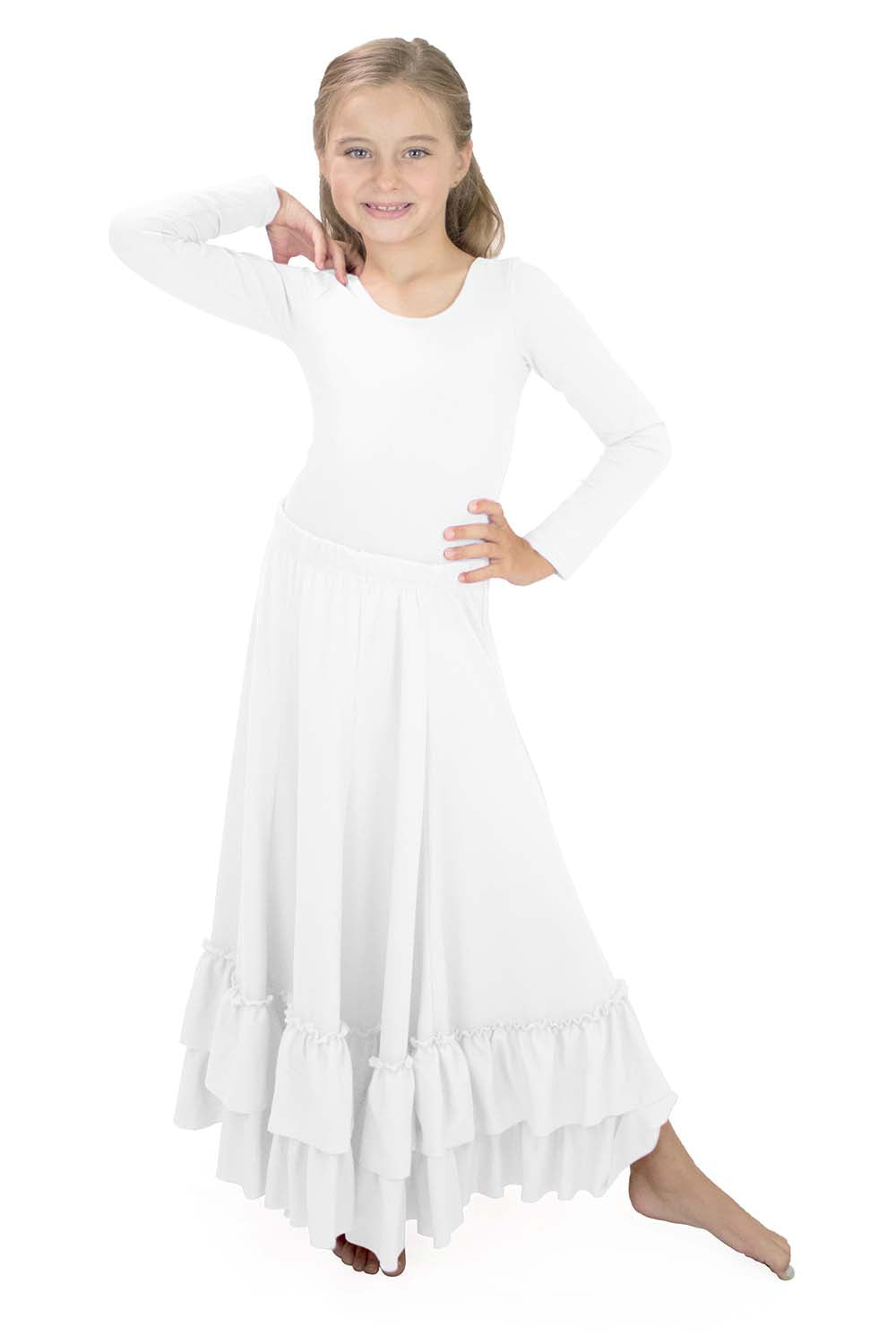 Girls' 8 Panel Solid Ruffle Flamenco Skirt