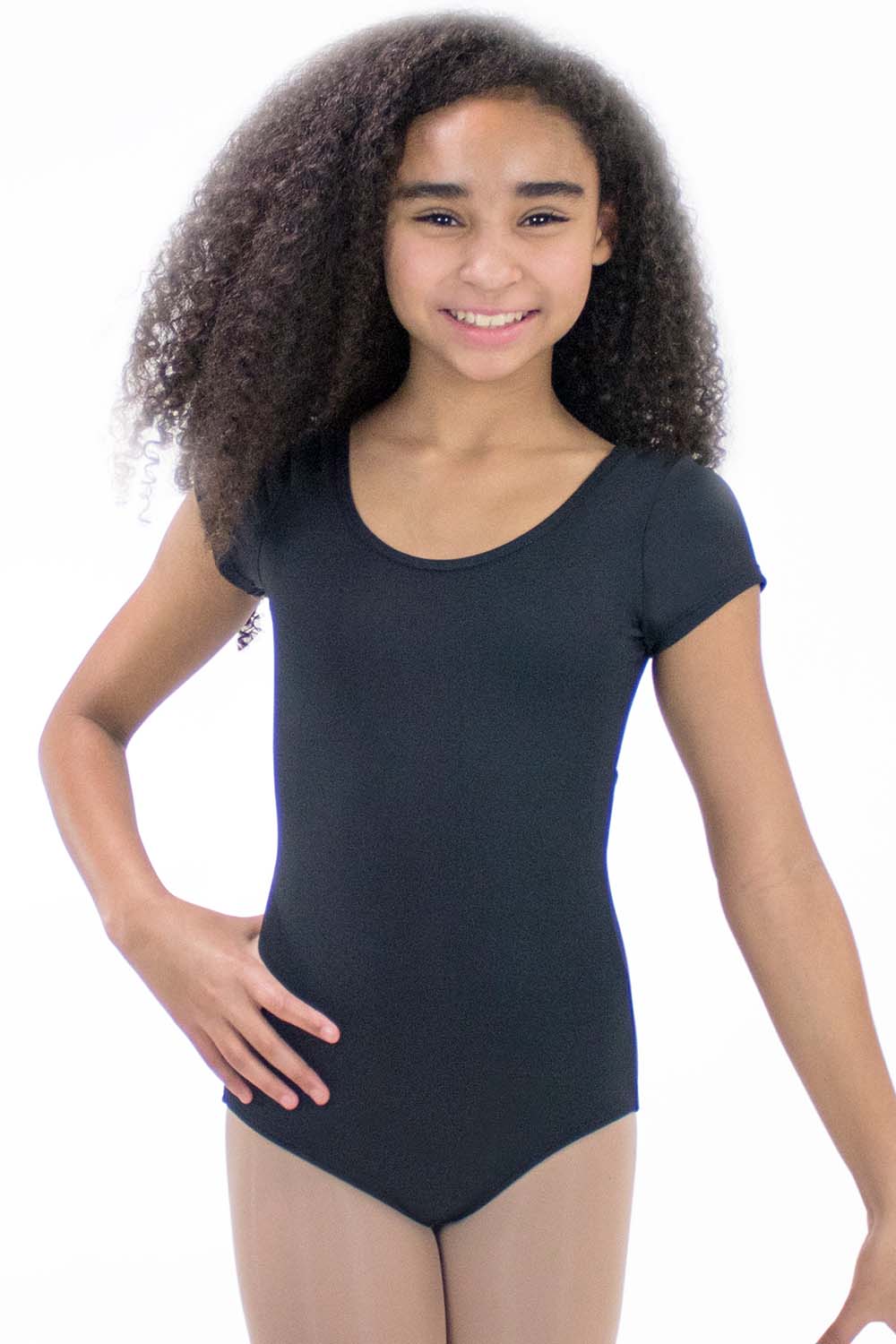 Girls' Microfiber Short Sleeve Mesh Back Leotard