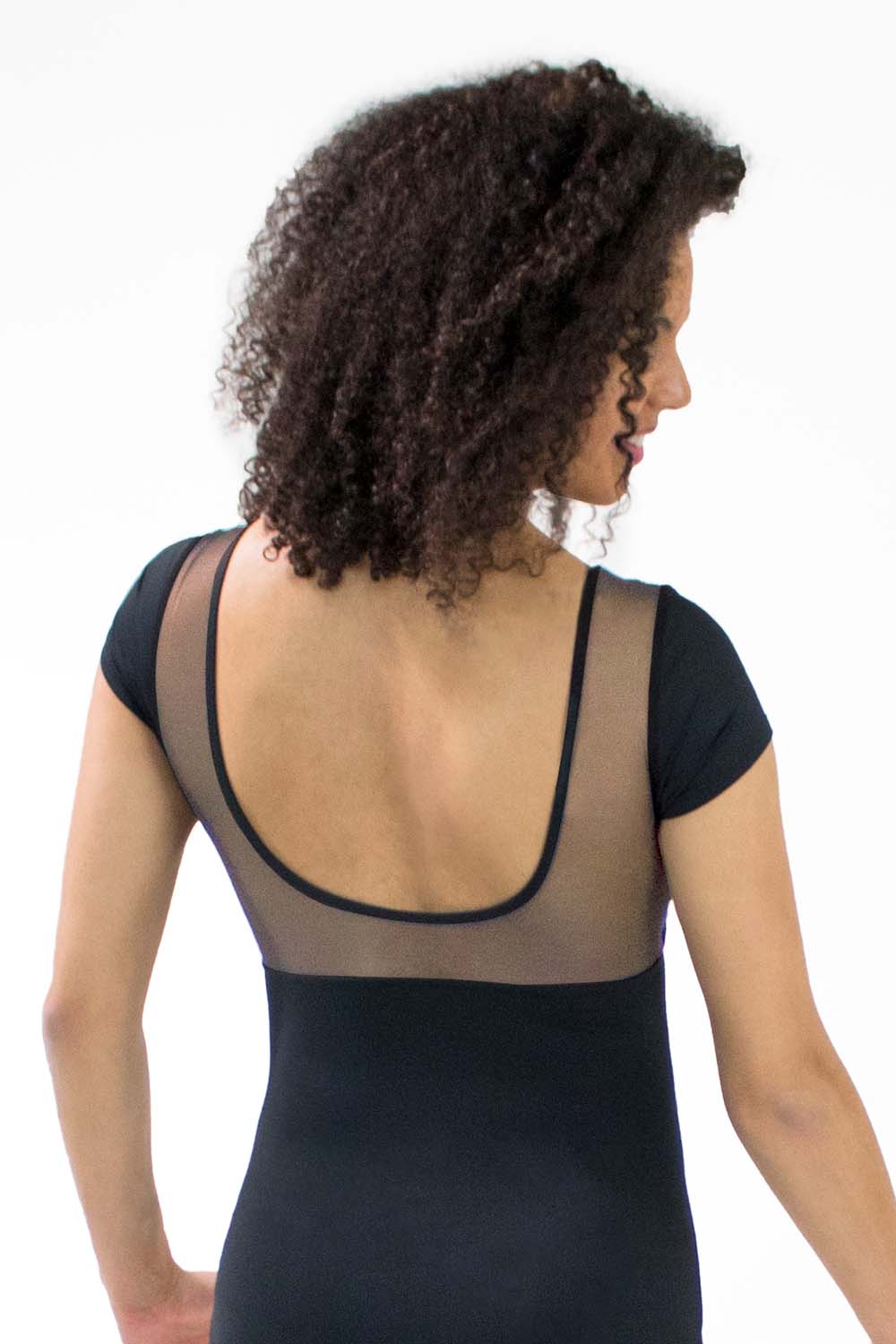 Adult Microfiber Short Sleeve Open Mesh Back Leotard