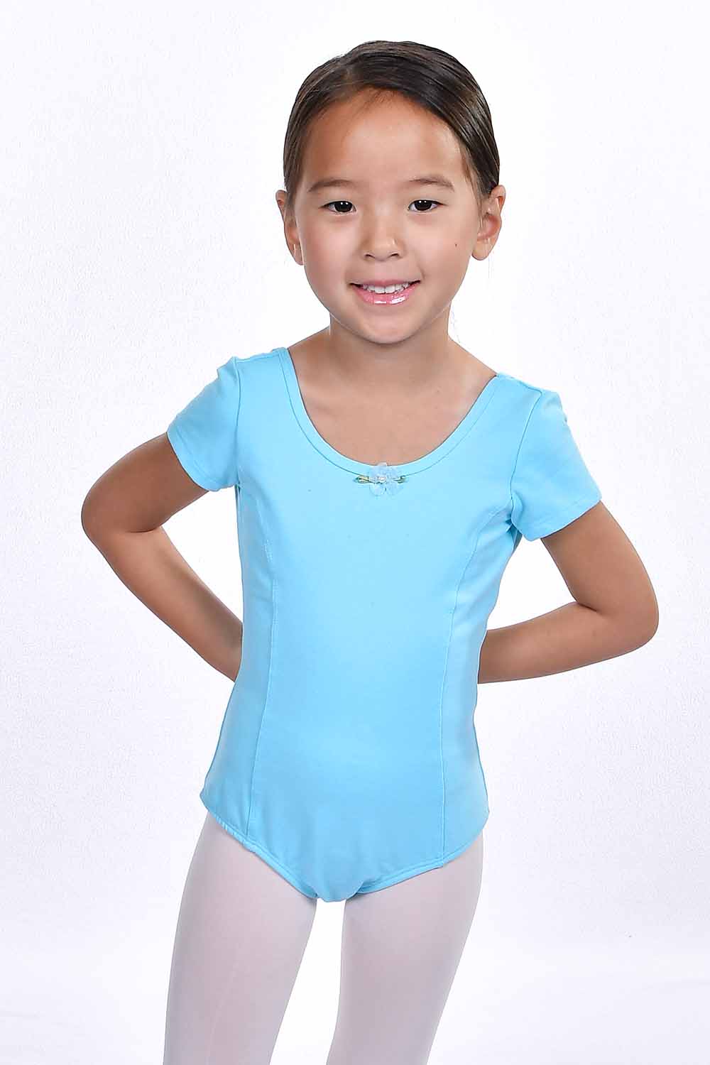 Girls' Microfiber Short Sleeve Dance Leotard with Tack Flower