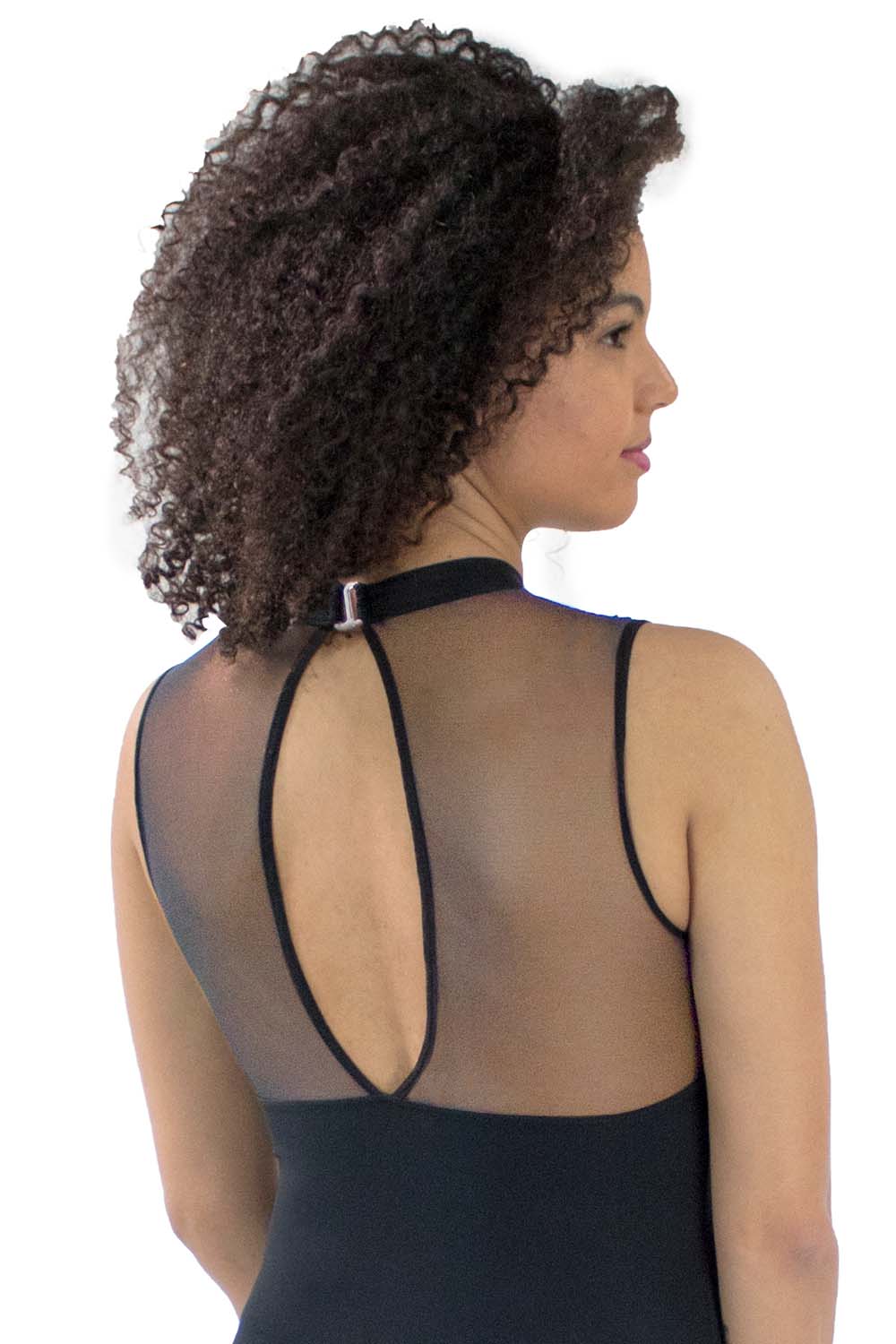 Adult Microfiber Mock Neck Leotard with Mesh Keyhole Back