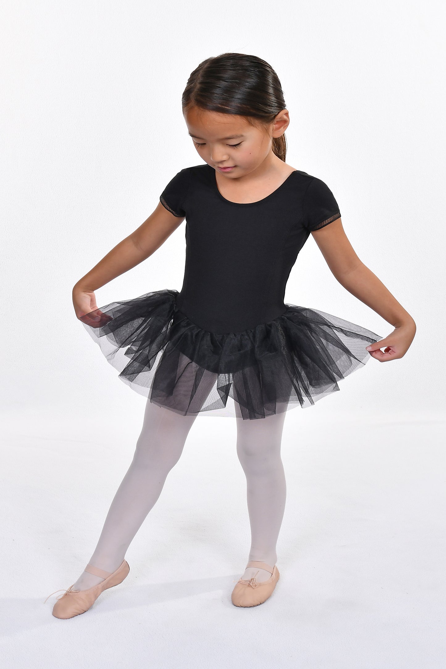 Girls' Detailed Trim Short Sleeve Square Back Tutu Dress Leotard