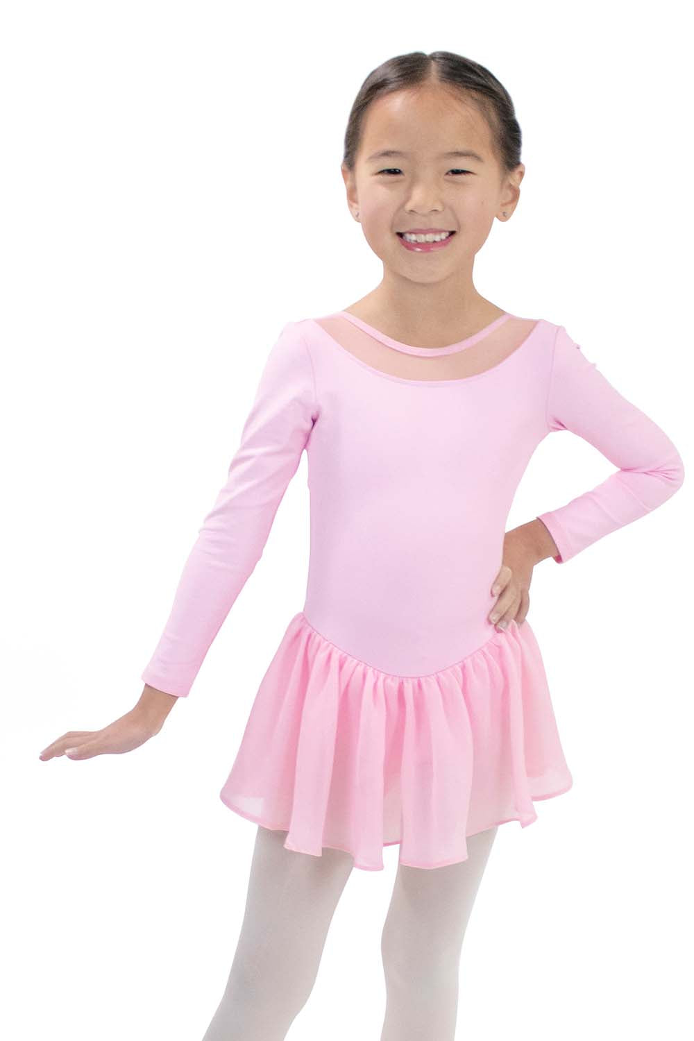 Girls' Microfiber Mesh Insert Long Sleeve Dress