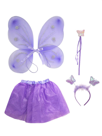 Purple Girls Fairy Butterfly Tutu Wand Costume