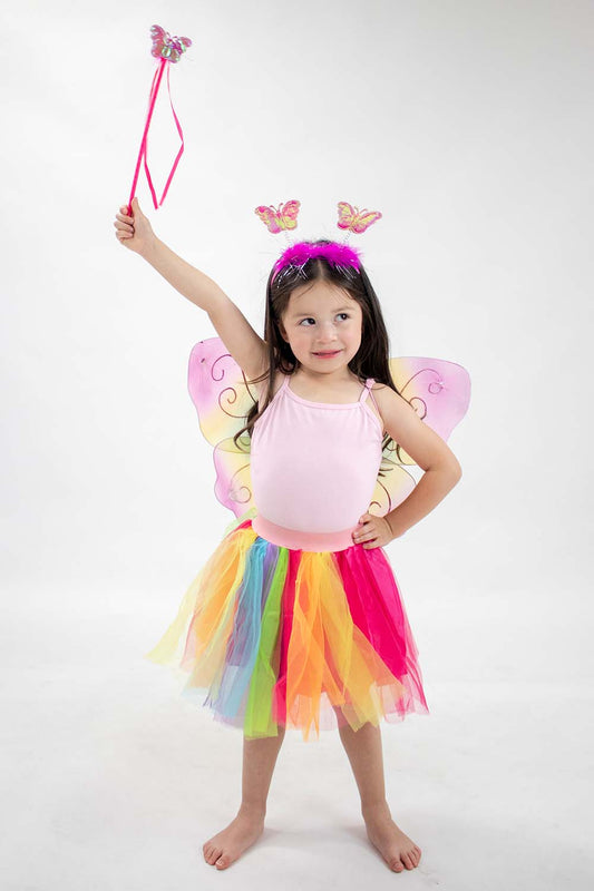 Rainbow Girls Fairy Butterfly Tutu Wand Costume