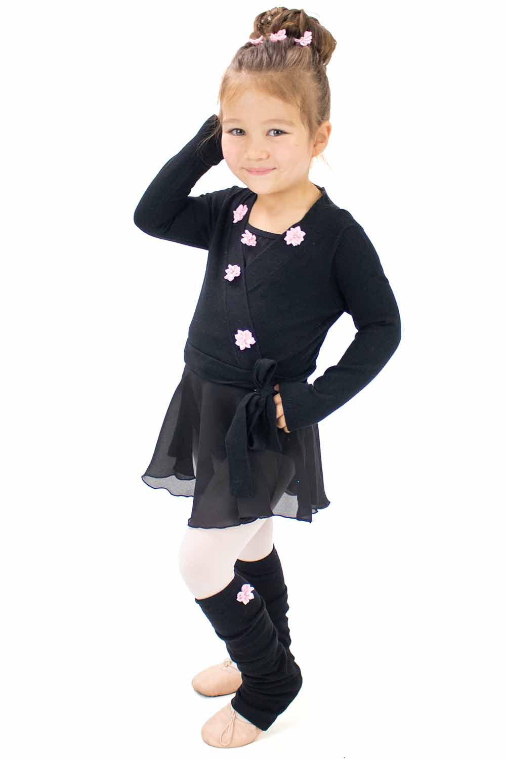 BM4125IY Knit Wrap Sweater with Flower Tacking