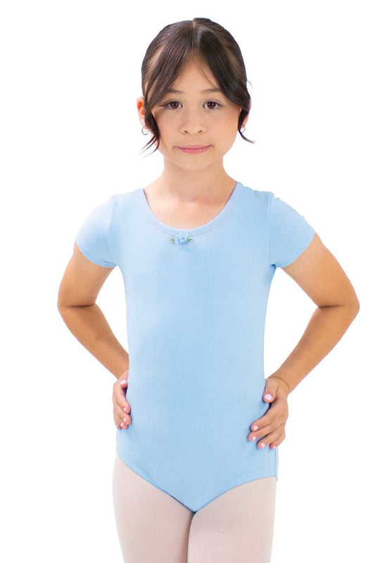 BM5423IQ Blue Foil Flower Short Sleeve Leotard
