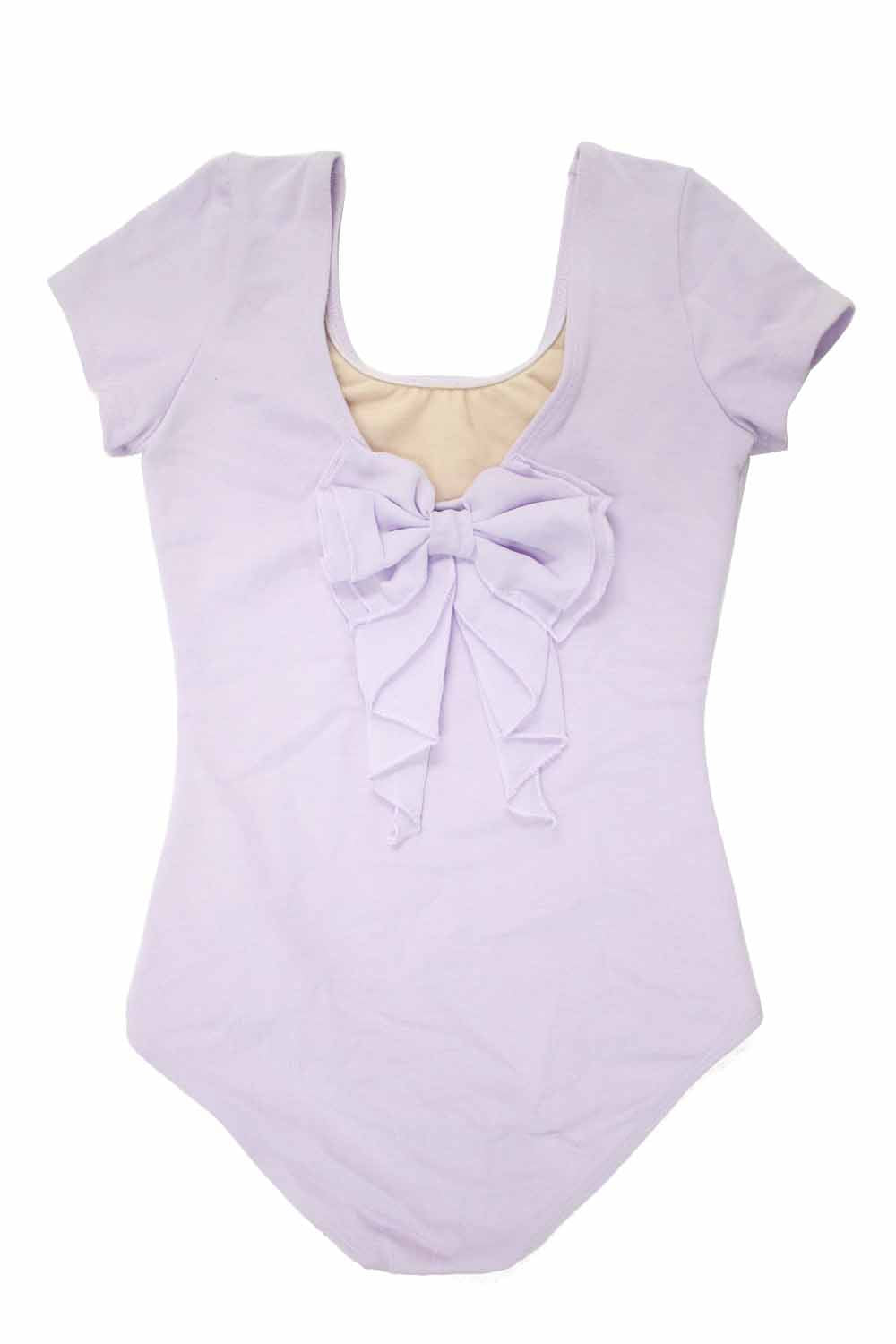 Girls Short Sleeve Leotard Waterfall Bow Back Detail