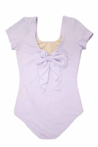 Girls Short Sleeve Leotard Waterfall Bow Back Detail