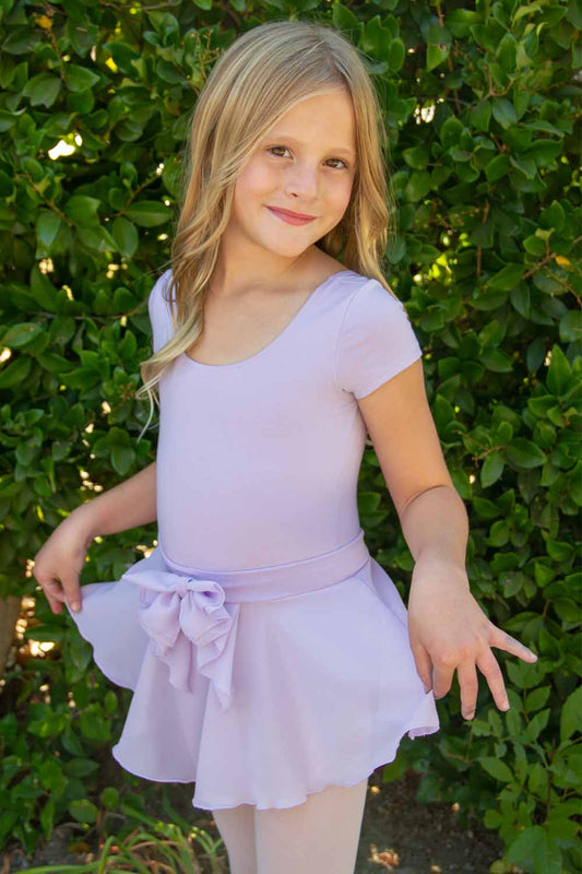 Girls Short Sleeve Leotard Waterfall Bow Back Detail