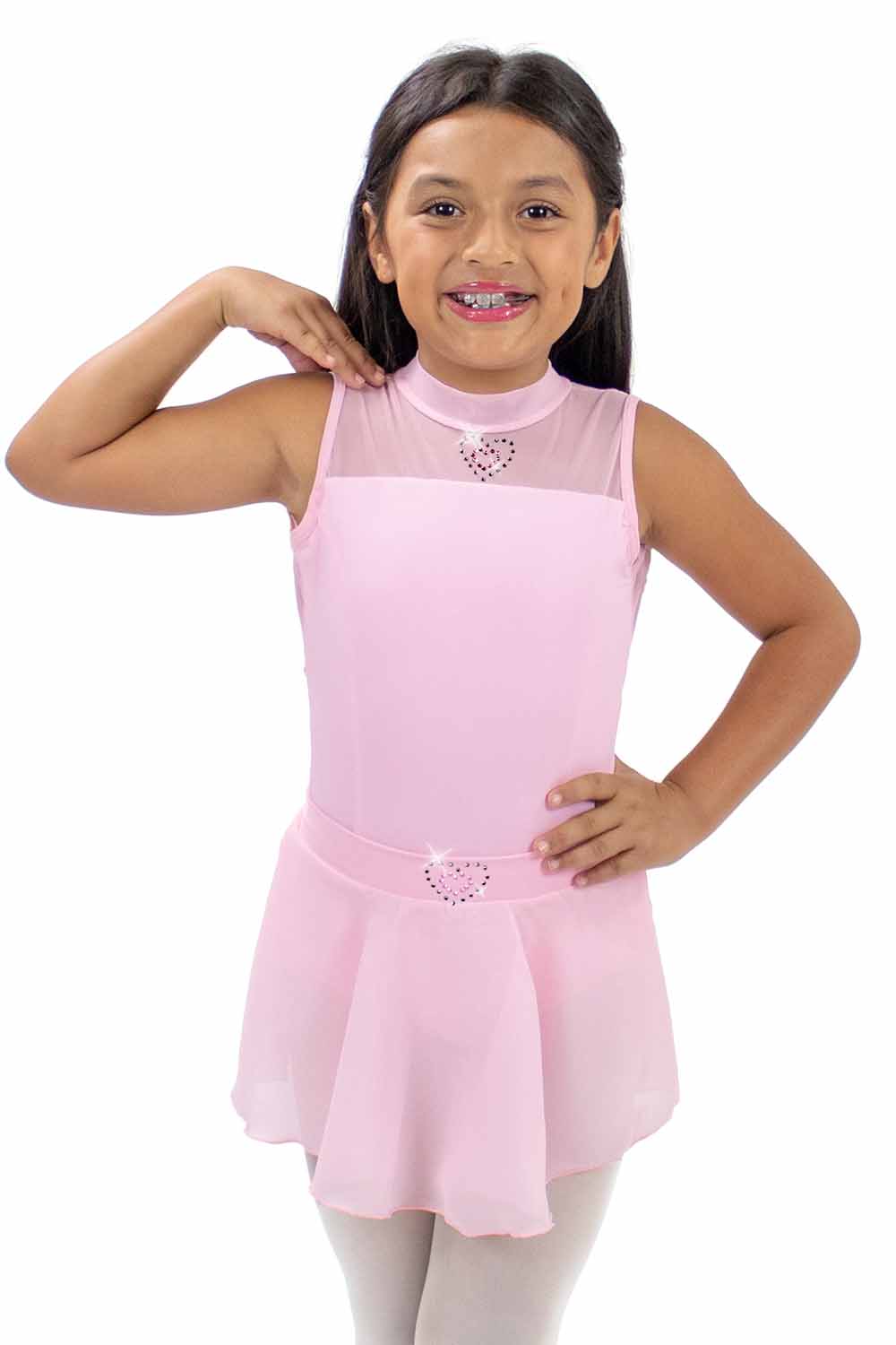 BM5886IM Youth Mock Neck Mesh Leotard Rhinestone Heart
