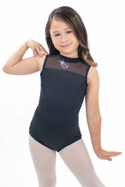 BM5886IM Youth Mock Neck Mesh Leotard Rhinestone Heart