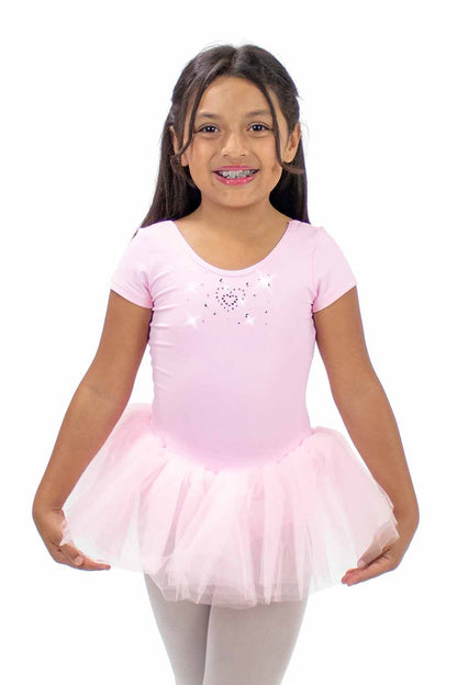 BM9440IM Xback Short Sleeve Dress Flower Heart Rhinestone
