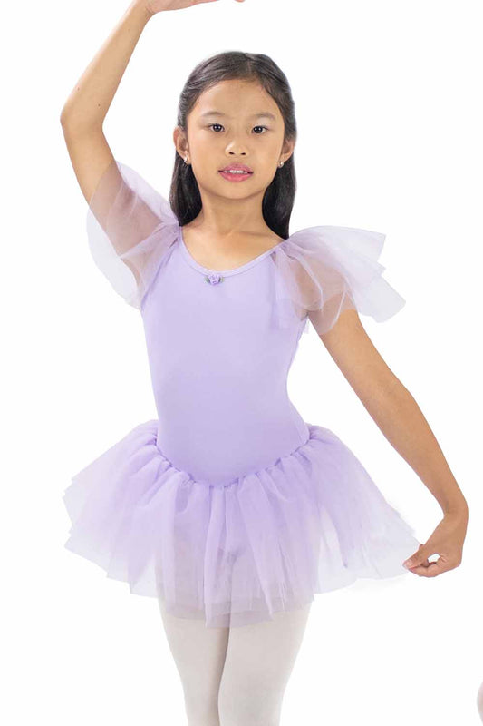BM9484IJ Mesh Ruffle Sleeve Tutu Dress