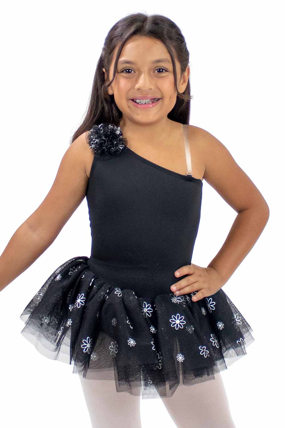 BM9487IL One Shoulder Foil Flower Tutu Dress