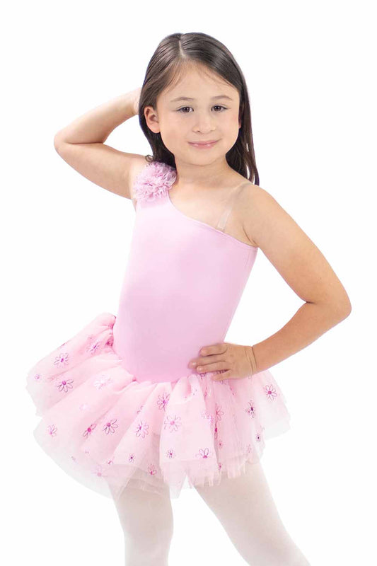 BM9487IL One Shoulder Foil Flower Tutu Dress
