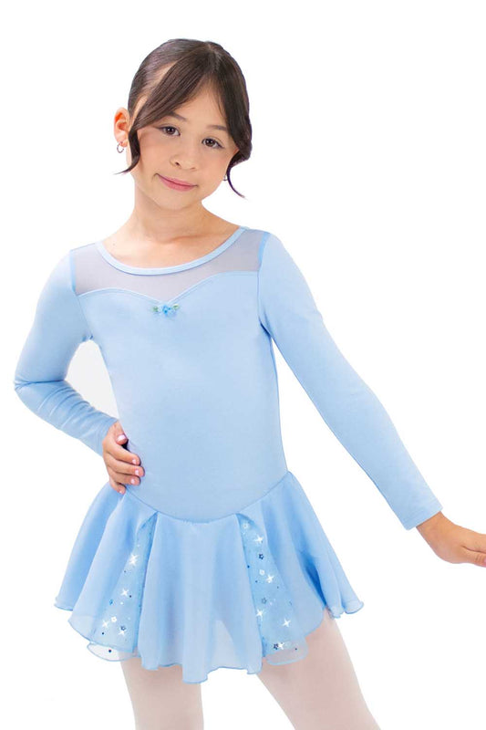 BM9498IQ Blue Foil Flower Long Sleeve Dress