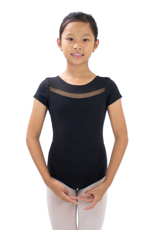 BMT5976 Youth Cap Sleeve Mesh Detail Fashion Back Leotard