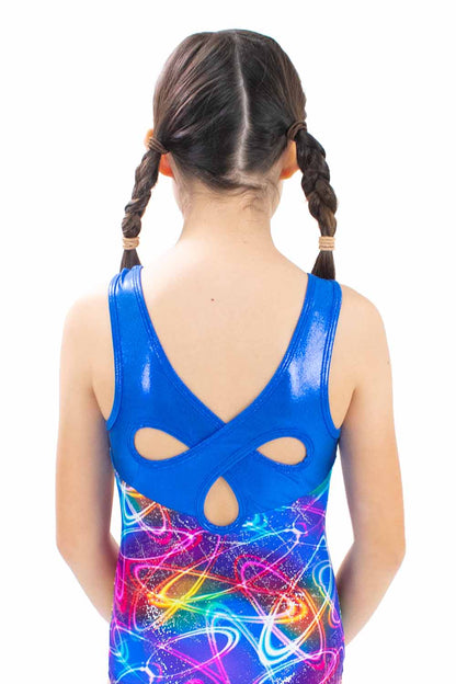 PRE-ORDER GY5901RS Blue Galaxy Triple Keyhole Back Gymnastic Leotard
