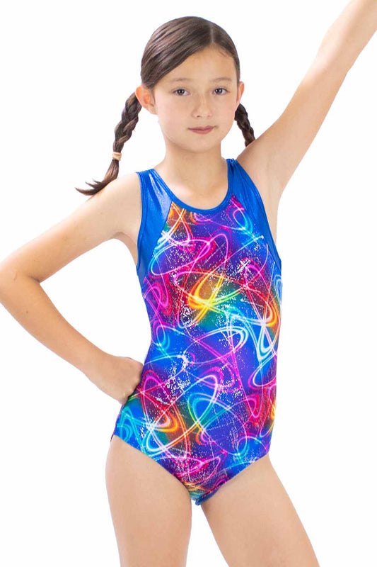 PRE-ORDER GY5901RS Blue Galaxy Triple Keyhole Back Gymnastic Leotard