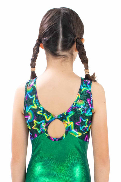 PRE-ORDER GY5910HG Green Star Keyhole Contrast Gymnastic Leotard