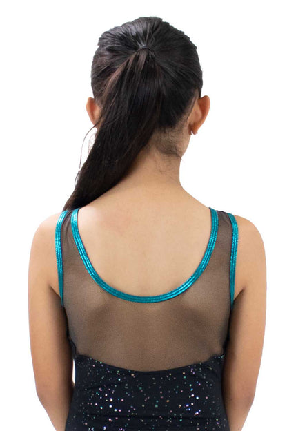 GY5971TF Teal Foil Mesh Gymnastics Leotard