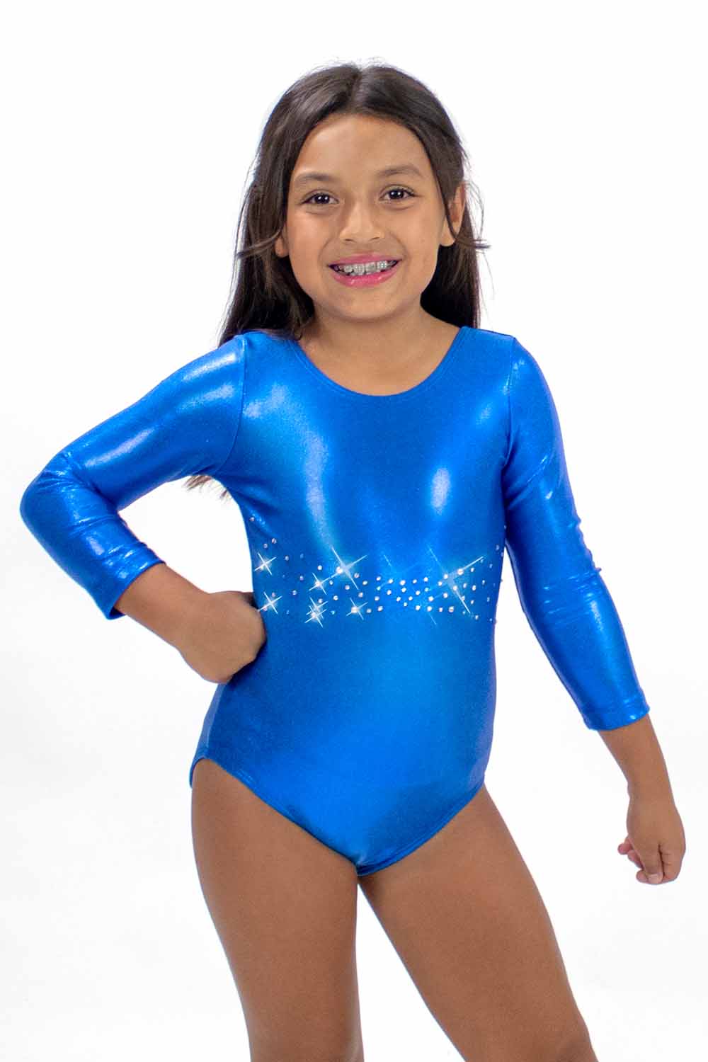 GY5974MS 3/4 Sleeve Gymnastics Leotard with Mix Stones
