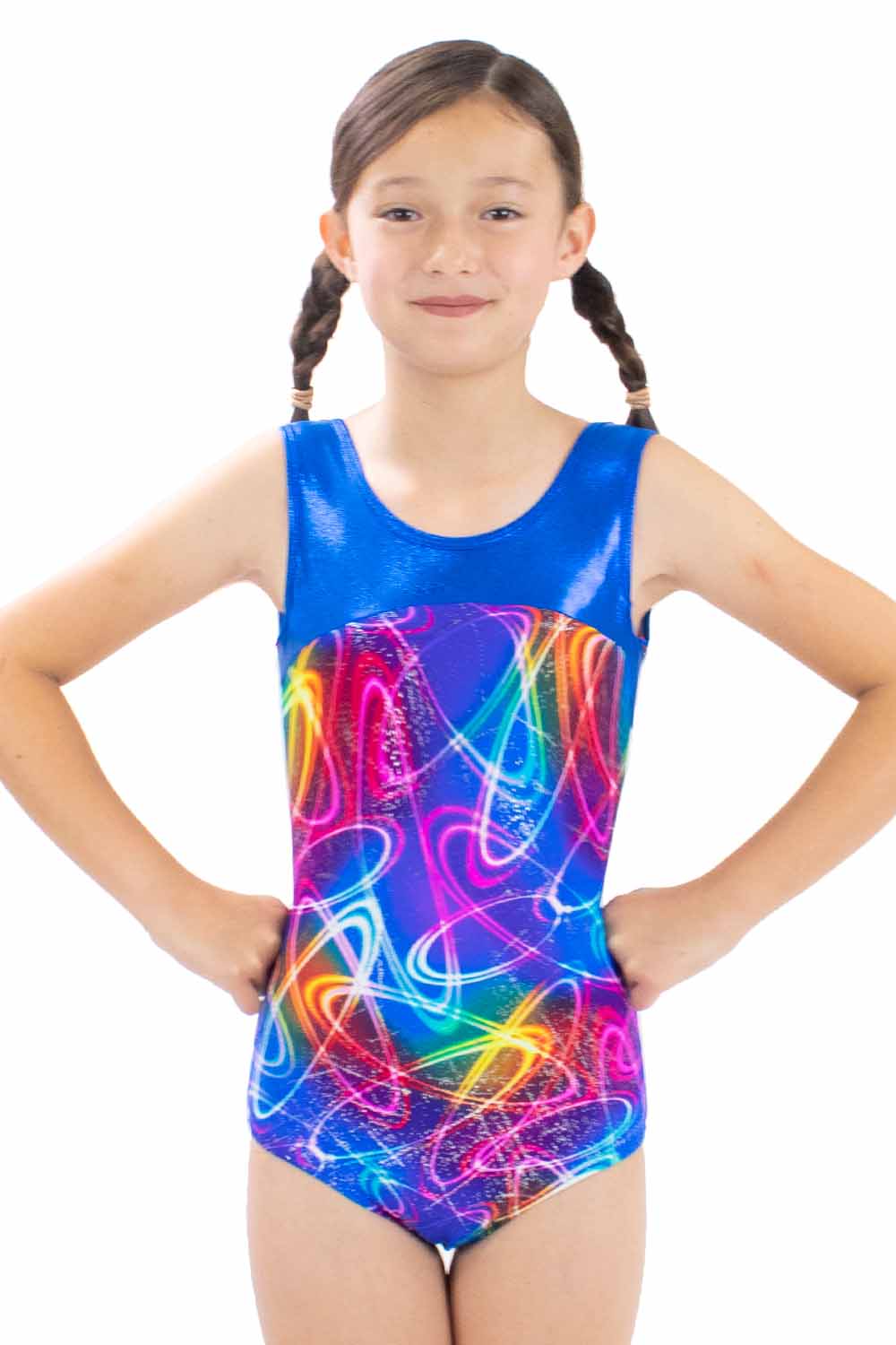 PRE-ORDER GY5997RS Blue Galaxy Bow Back Gymnastic Leotard