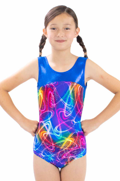 PRE-ORDER GY5997RS Blue Galaxy Bow Back Gymnastic Leotard