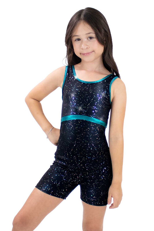 GY7442TF Teal Foil Mesh Gymnastics Biketard