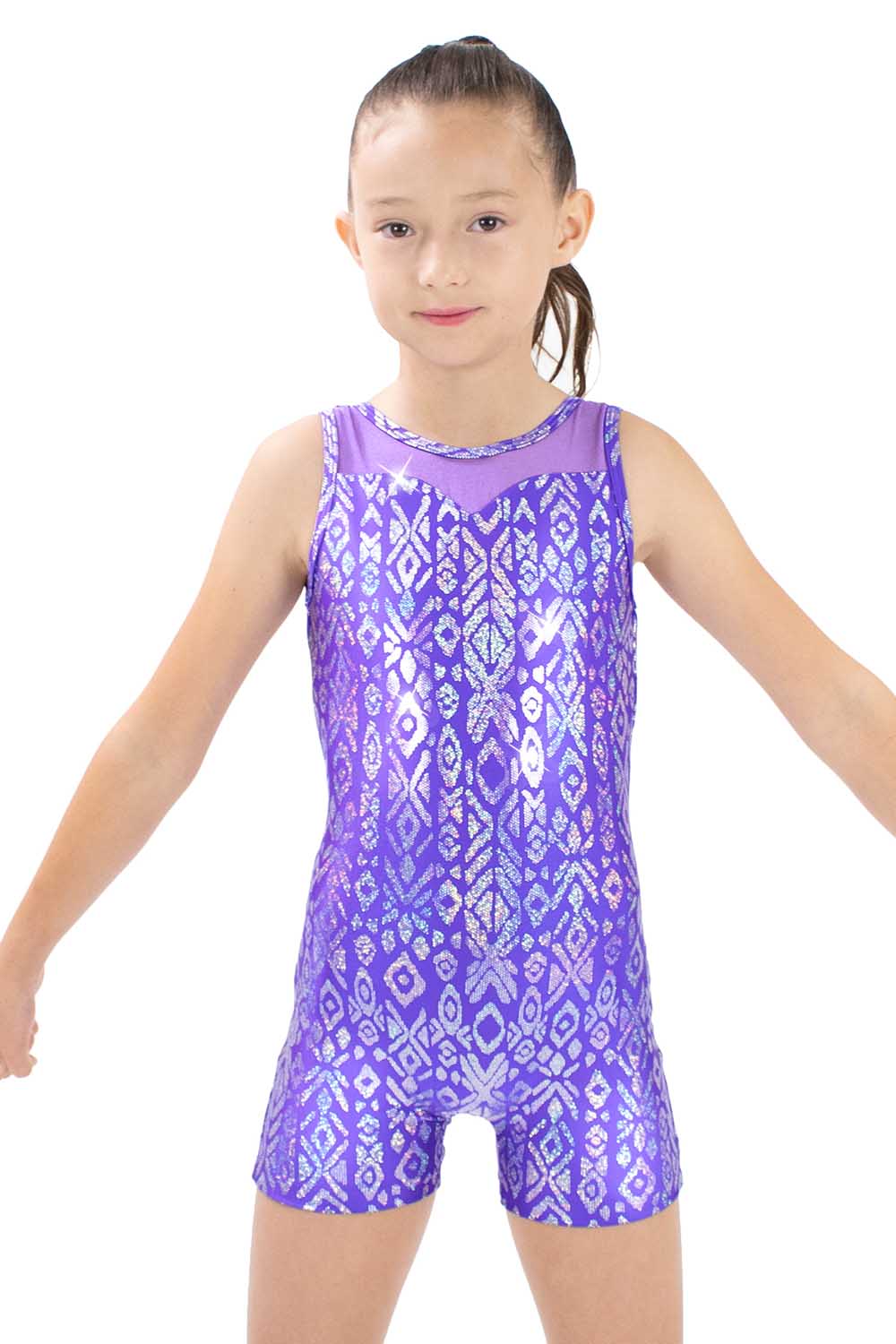 GY7444PS Metallic Aztez Sweet Heart Neckline Gymnastic Biketard