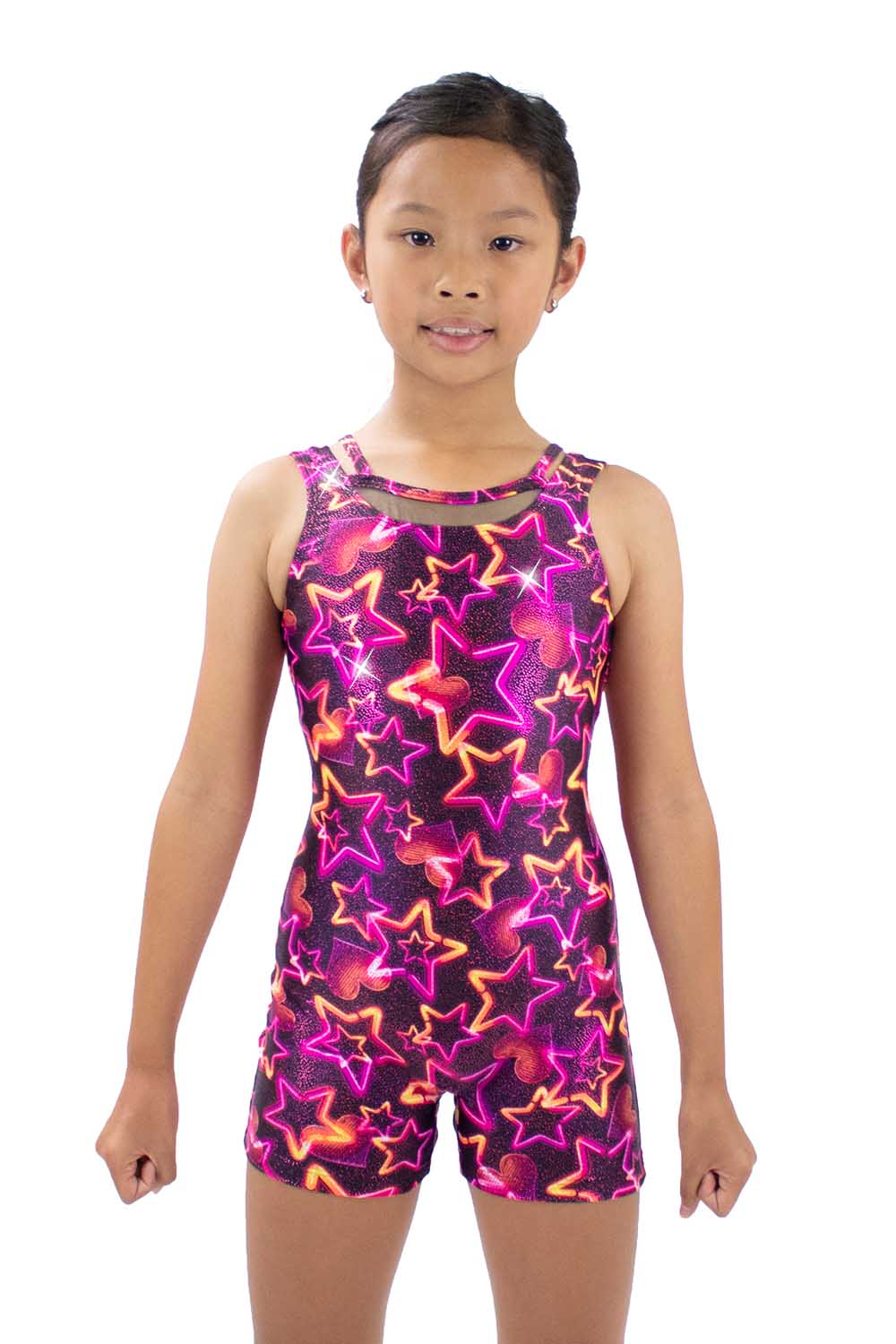 GY7445SM Star Mesh Gymnastics Biketard