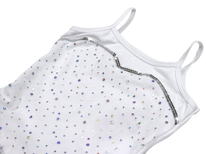 Girls' White Sparkle Costume Dress Leotard