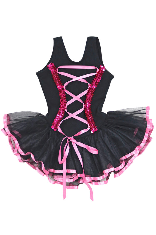 Girls' Black Lace Up Costume Dress Leotard