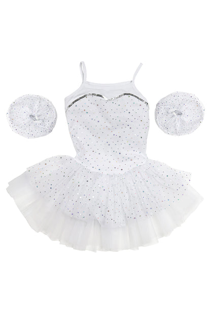Girls' White Sparkle Costume Dress Leotard