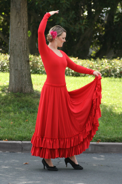 Woman Flamenco 8 Panel Ruffle Skirt in Red by Basic Moves