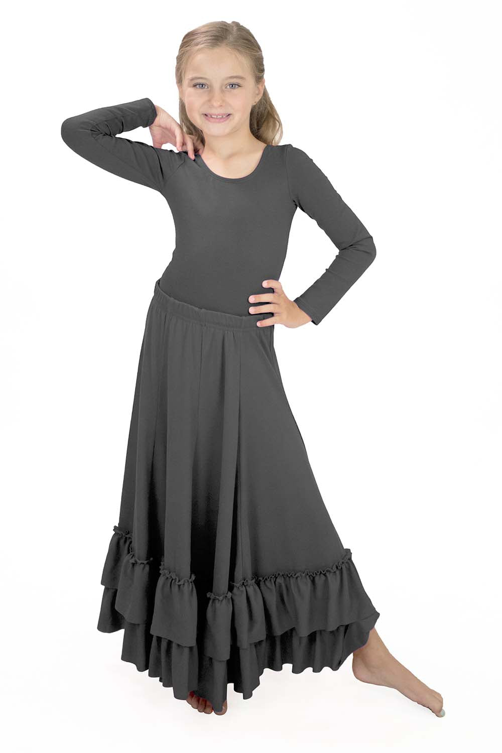 Girls' 8 Panel Solid Ruffle Flamenco Skirt