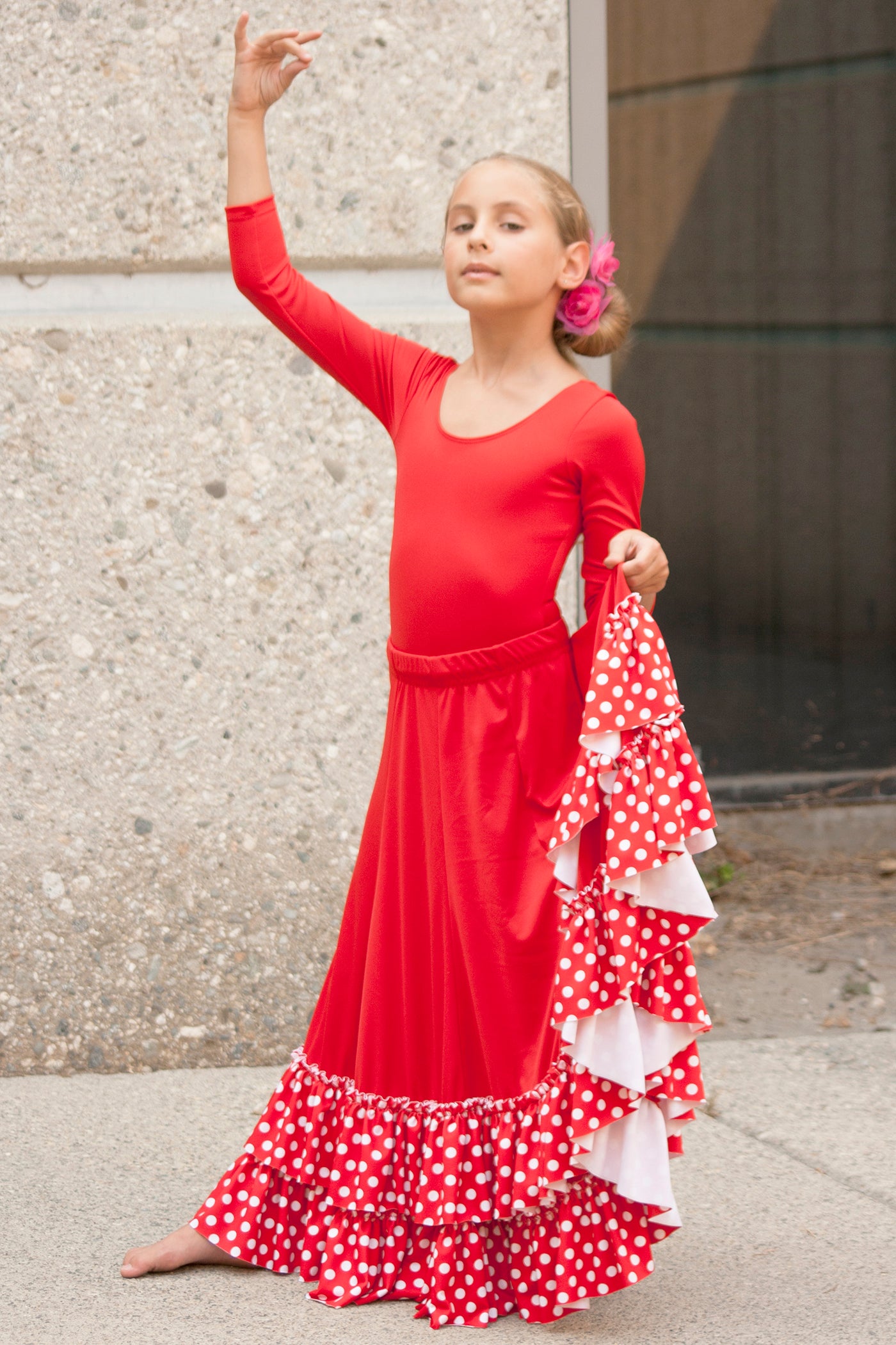 Girls' Polka Dot Ruffle 8 Panel Flamenco Skirt