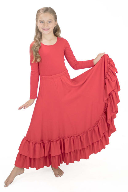 Girls' 8 Panel Solid Ruffle Flamenco Skirt