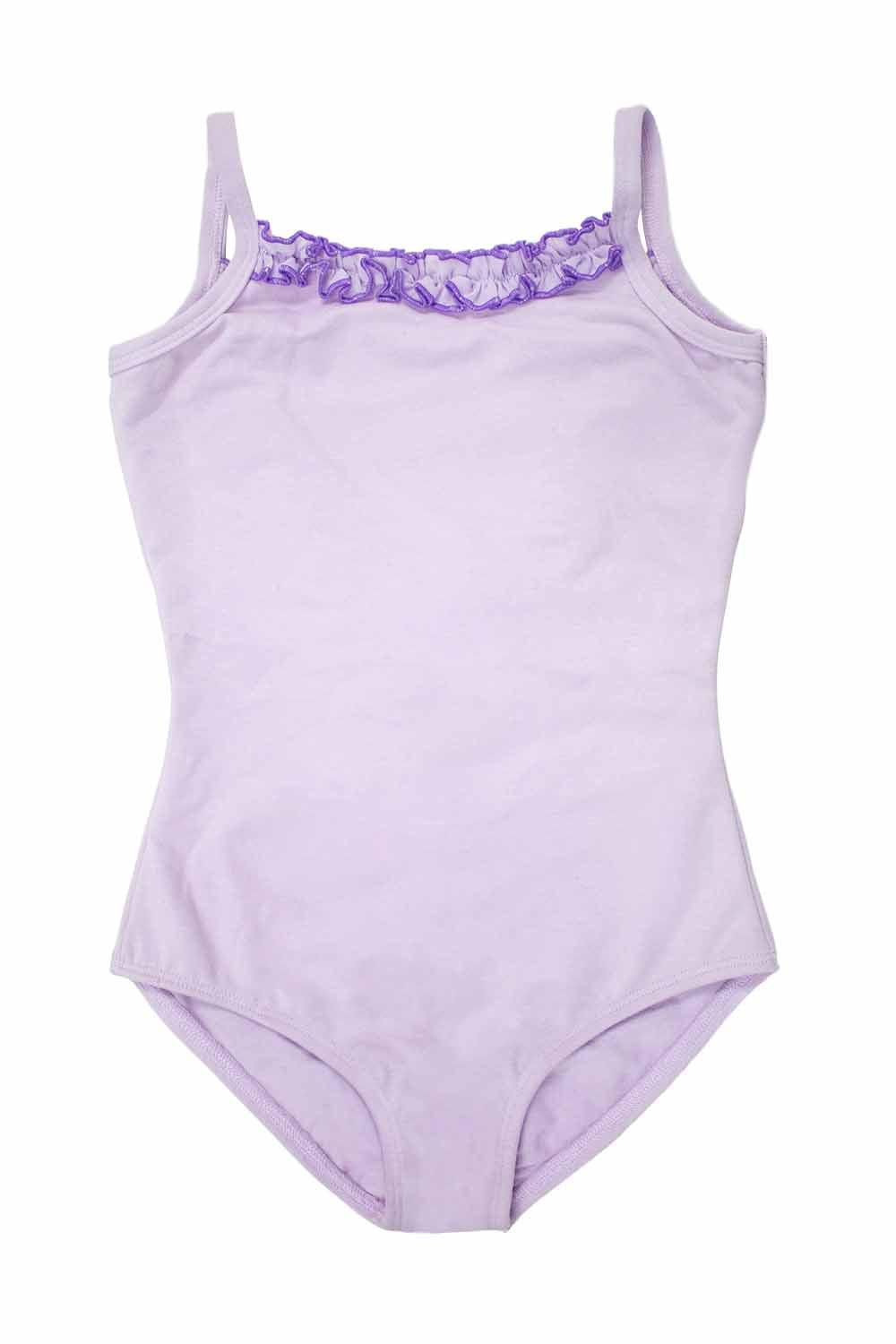 Girls' Cami Leotard with Ruffle Neckline Flower Detail