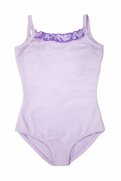 Girls' Cami Leotard with Ruffle Neckline Flower Detail