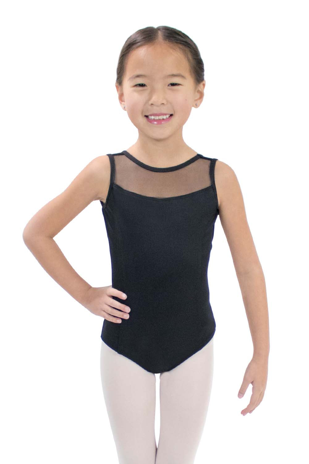 Girls' Microfiber Mesh Insert Boat Neck Leotard