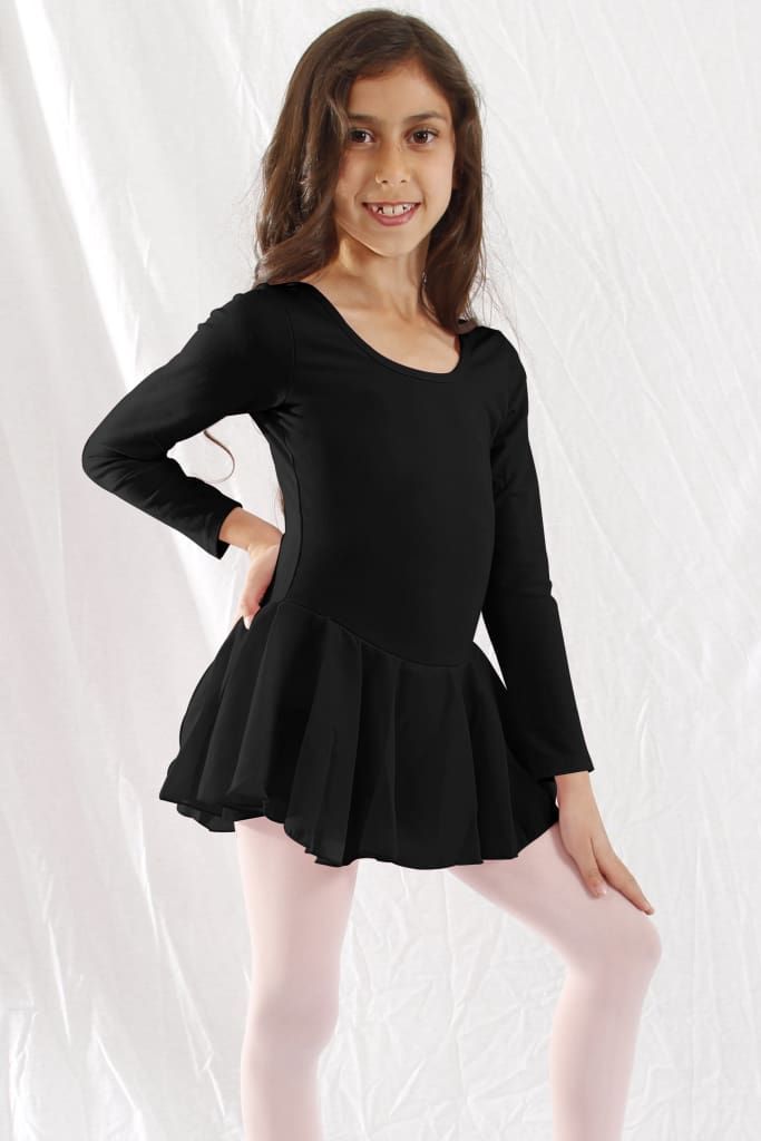 Girls Long Sleeve X-Dress 2/3 / Black Dress