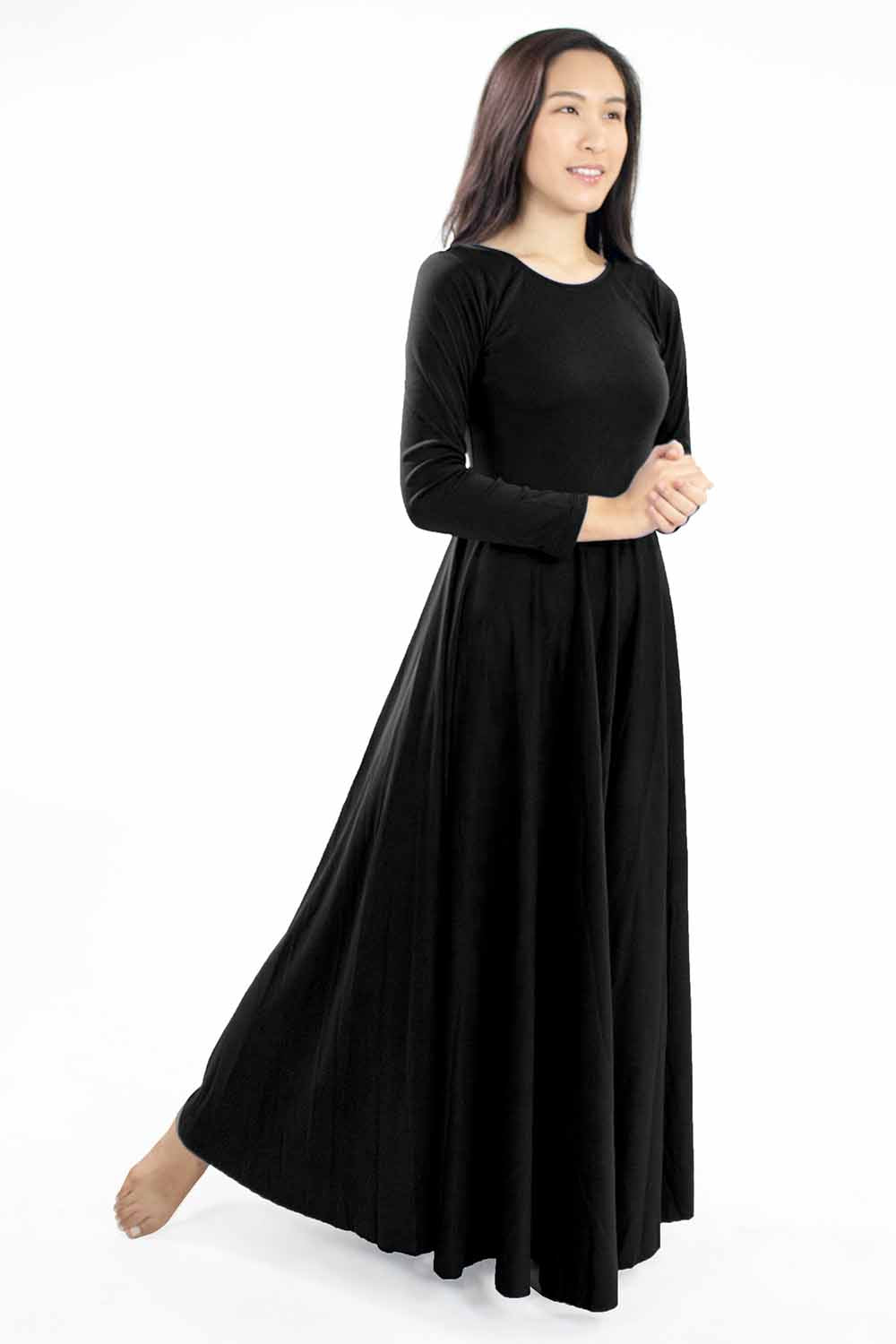 Adult Liturgical Long Sleeve Dress | Dancewear | Basic Moves Black / L Adult Liturgical Long Sleeve Dress | Dancewear | Basic Moves Black / L