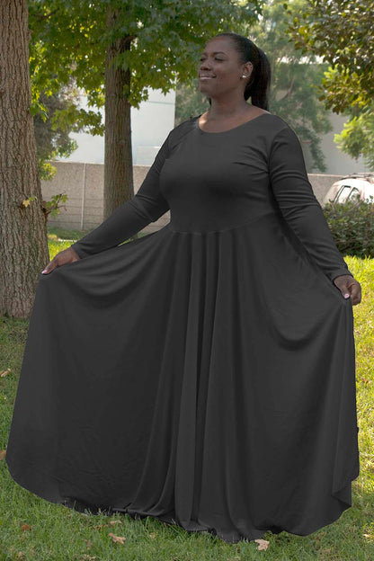 long sleeve dress plus size Final Sale Plus Size Long Sleeve Gown with V-Neck in Black