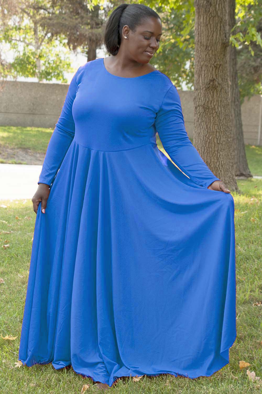 Plus Size Liturgical Long Sleeve Dress | Dancewear | Basic Moves Royal / 3X Plus Size Liturgical Long Sleeve Dress | Dancewear | Basic Moves Royal / 3X