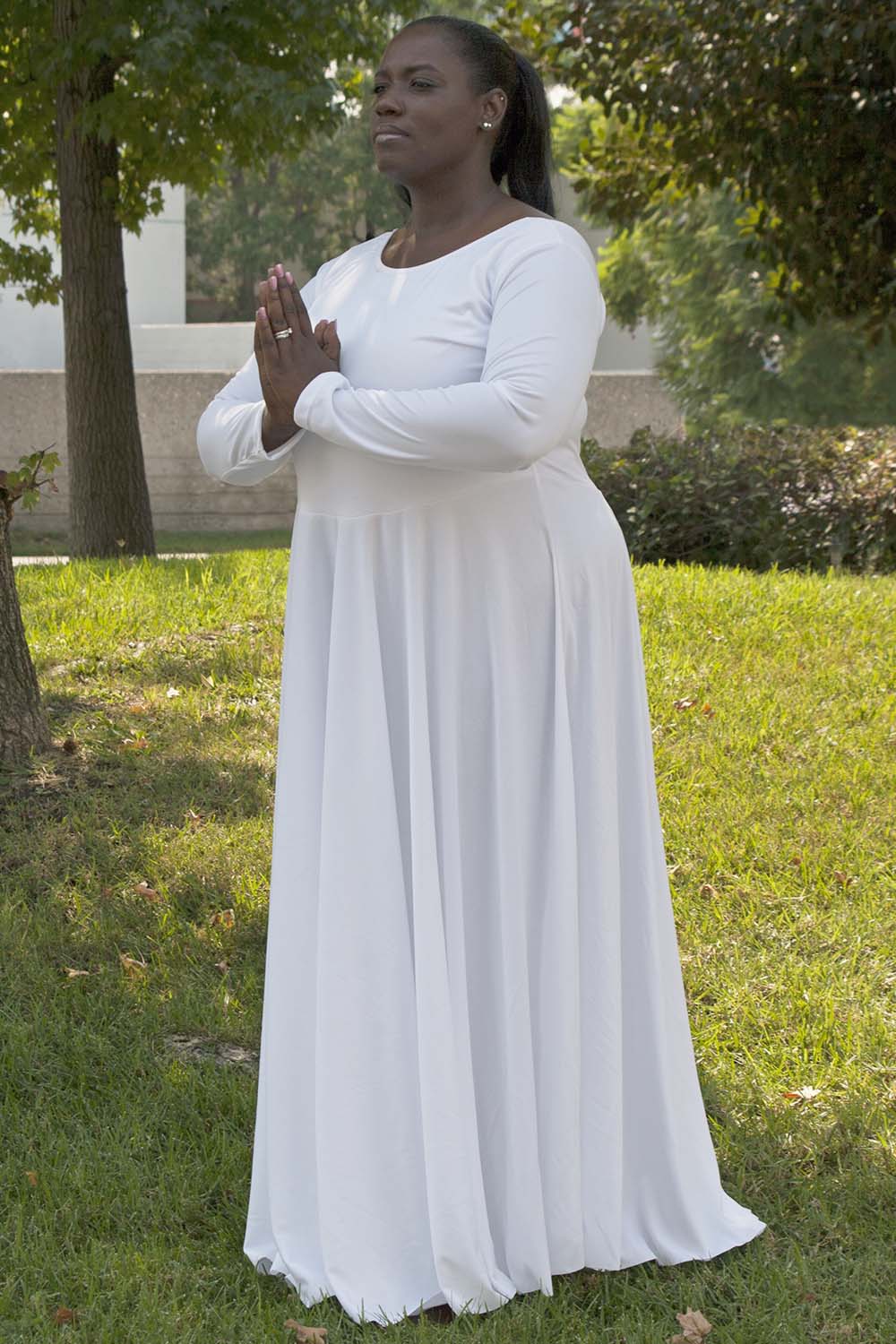 Plus Size Liturgical Long Sleeve Dress | Dancewear | Basic Moves White / 2X Plus Size Liturgical Long Sleeve Dress | Dancewear | Basic Moves White / 2X