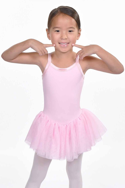 Girls' Satin Trim Cami with Tear Drop Back Dress Leotard